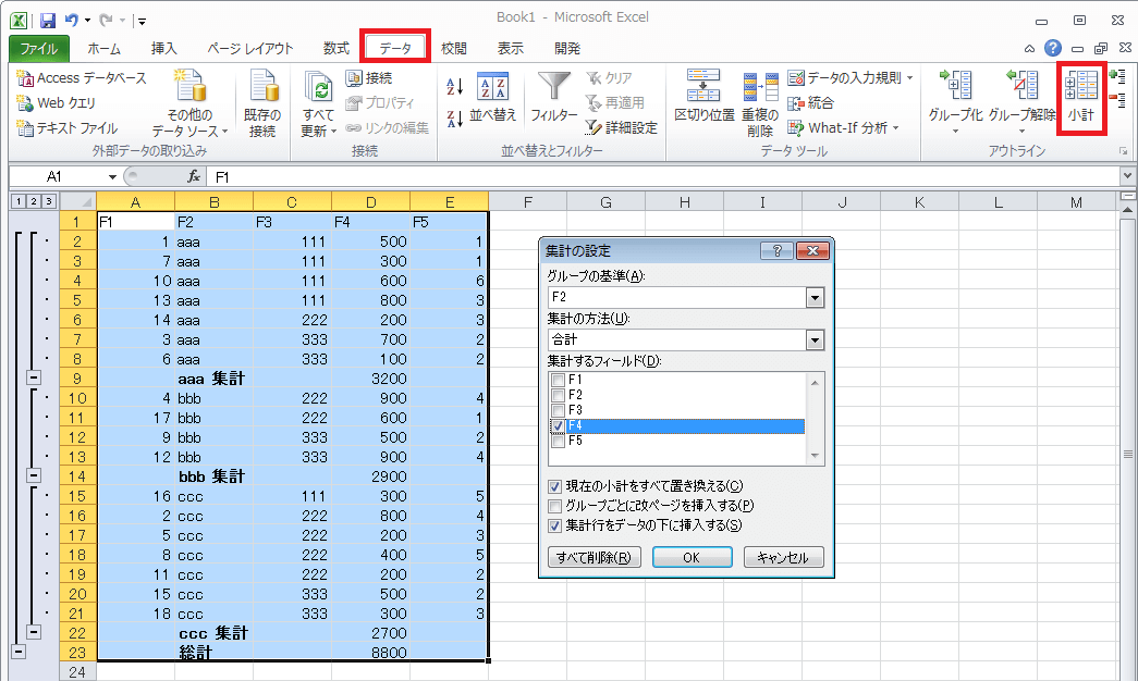 小計（集計）を行ったがアウトラインが表示されない｜Excel｜ヘルプの森